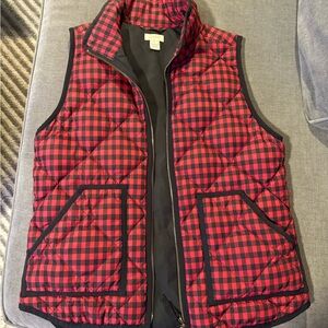 J. Crew Red and Black Plaid Quilted Vest